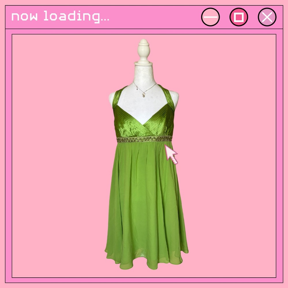 Adrianna Papell green flowy dress w/ open back